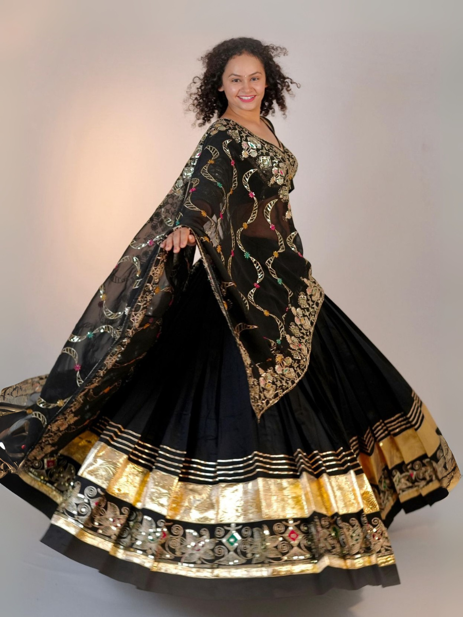Black Beauty Gold Embroidered Lehenga Set