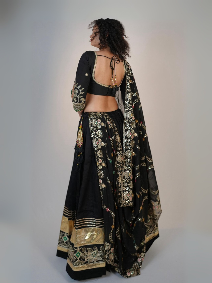 Black Beauty Gold Embroidered Lehenga Set