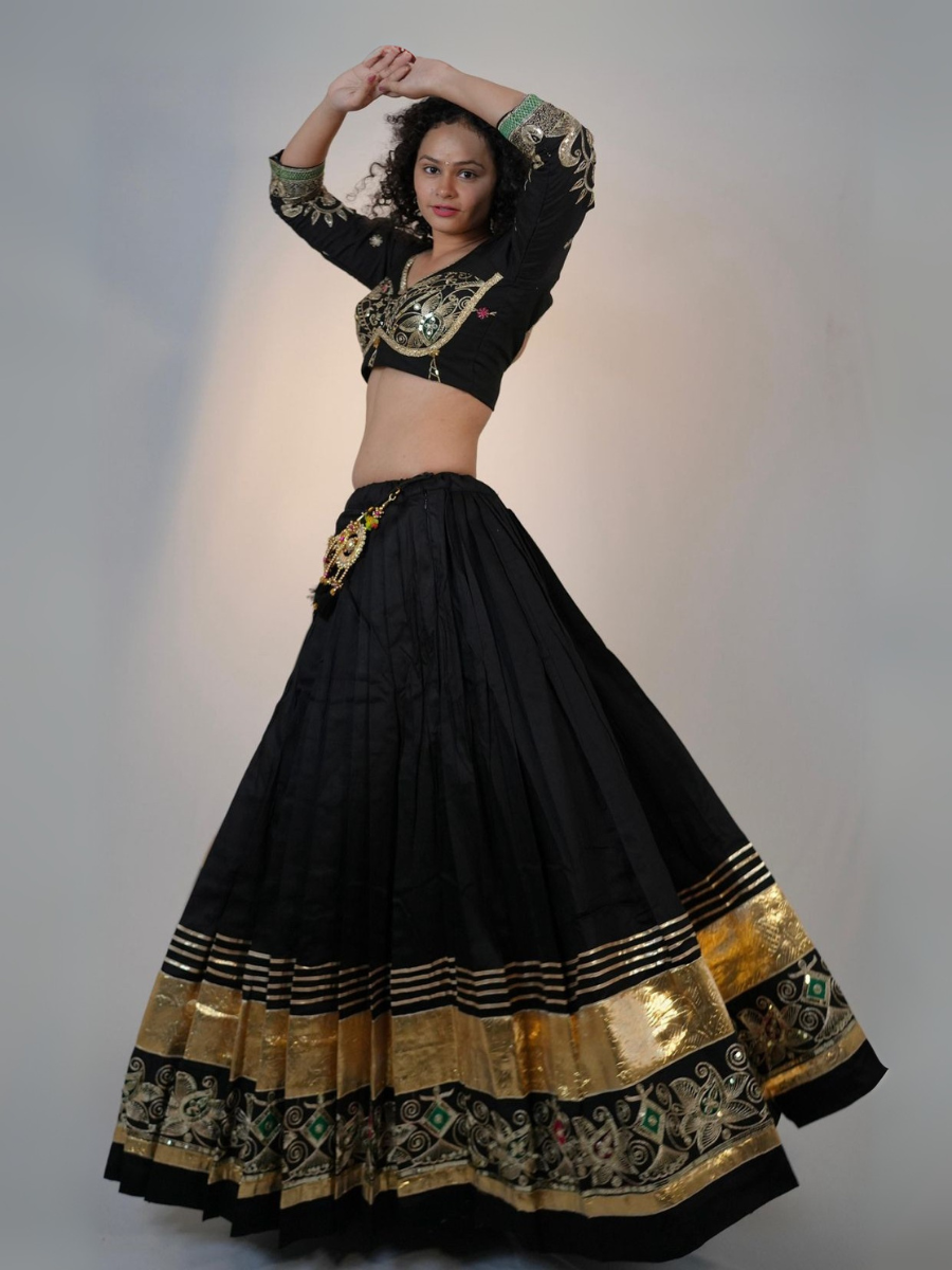 Black Beauty Gold Embroidered Lehenga Set