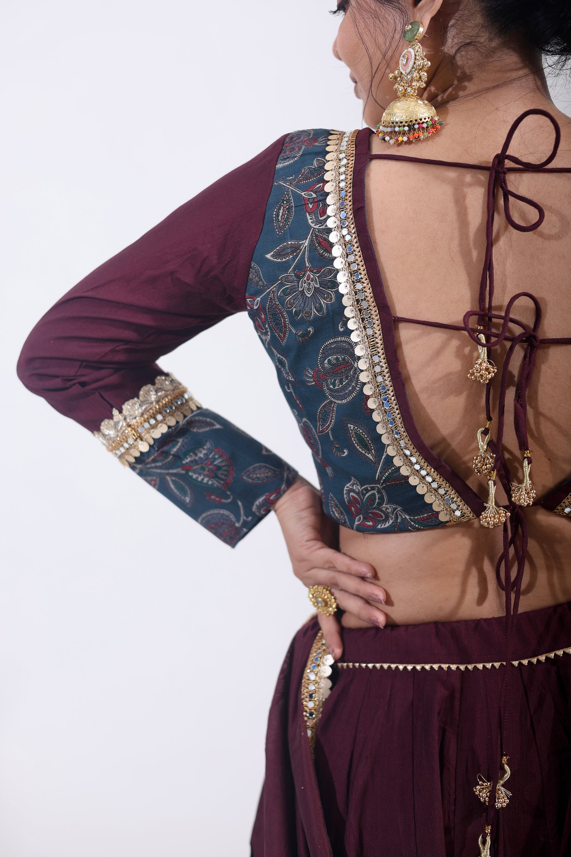 Elegance in Teal & Maroon Embroidered Cotton Silk Lehenga Set