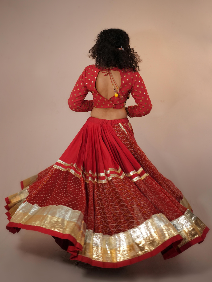 Festive Red & Black Velvet Embroidered Lehenga Set
