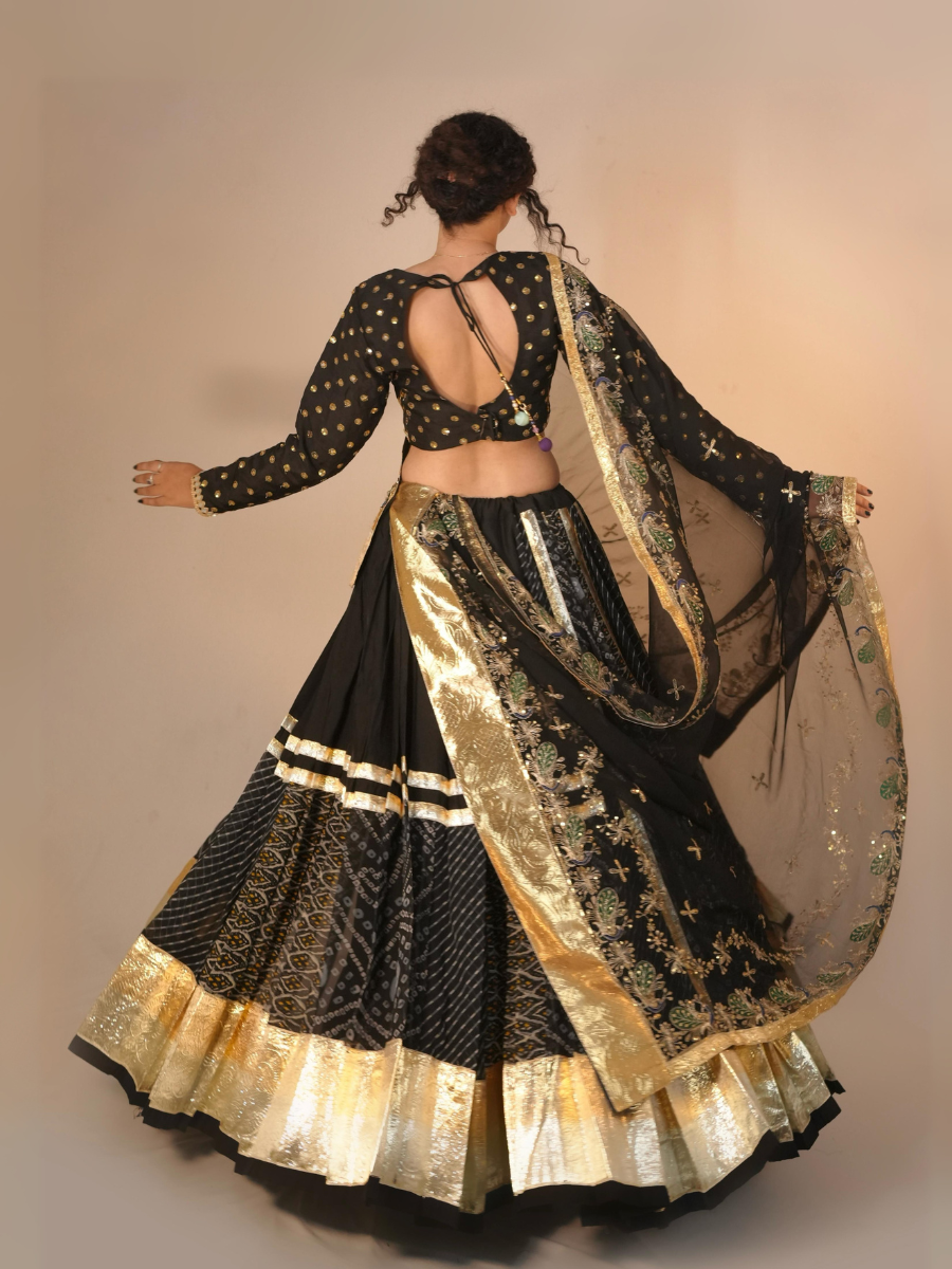 Majestic Black & Gold Embroidered Lehenga Set