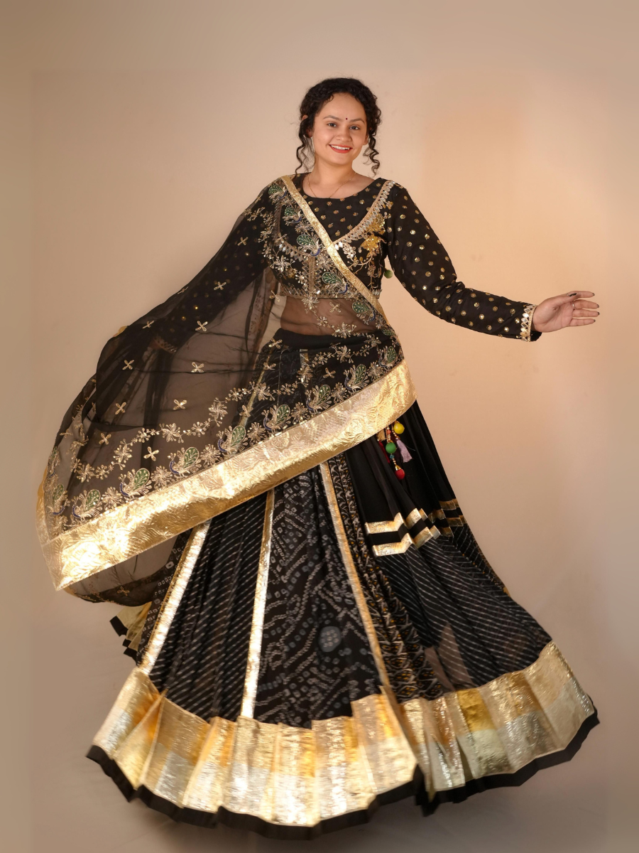 Majestic Black & Gold Embroidered Lehenga Set