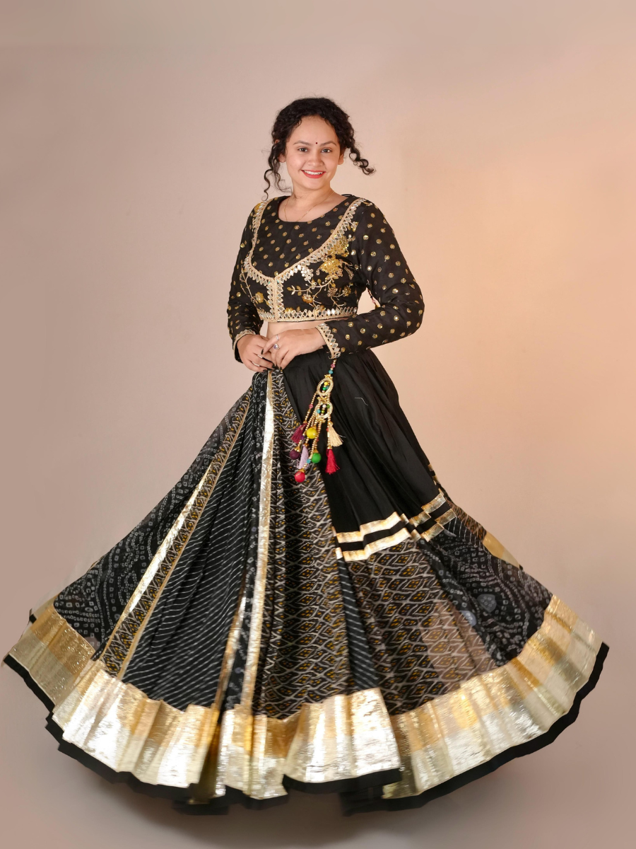 Majestic Black & Gold Embroidered Lehenga Set