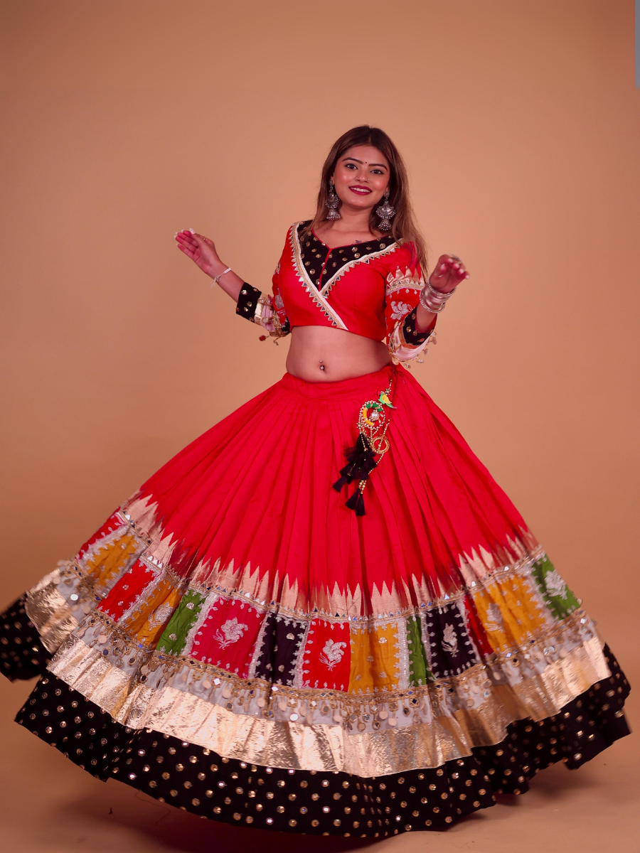 Multicolor Patchwork Mirror Work Chaniya Choli with White Dupatta