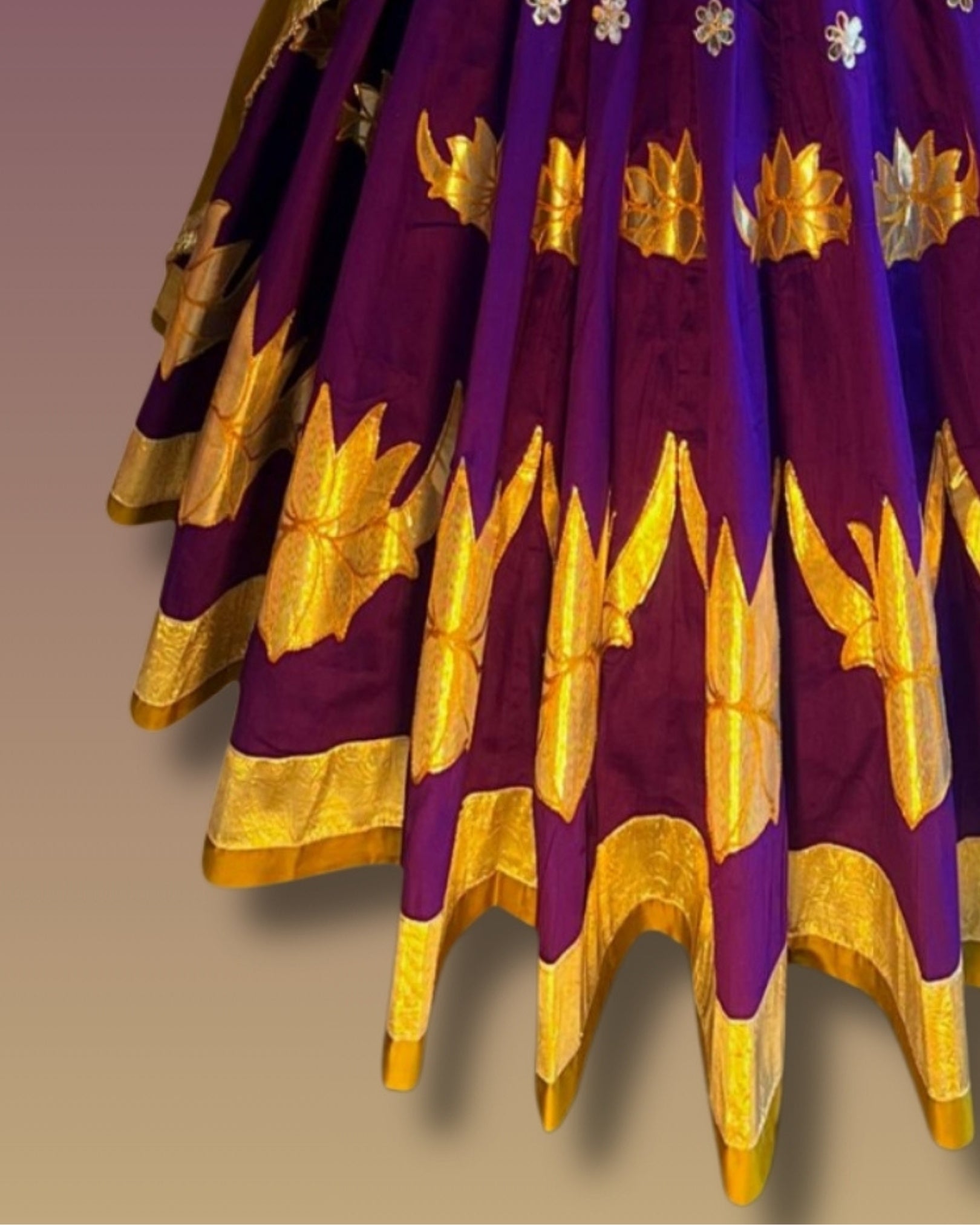 Purple & Mustard Lotus Embroidered Chaniya Choli