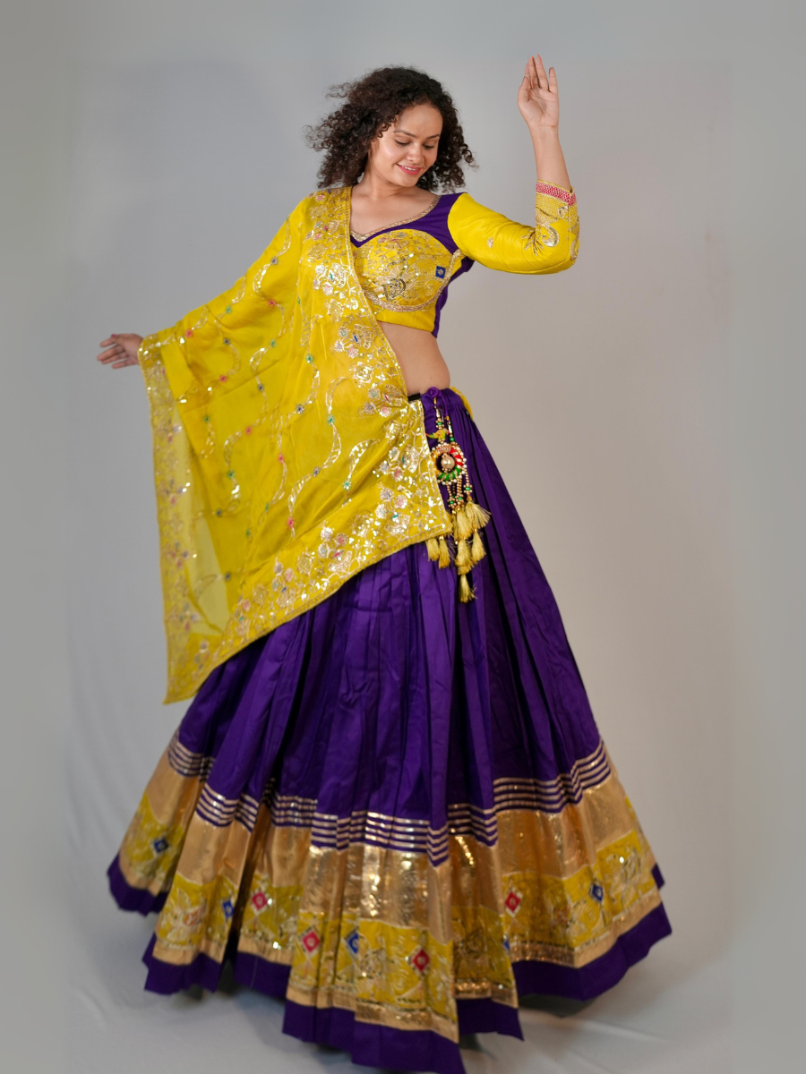 Purple & Yellow Mirrorwork Chaniya Choli Set