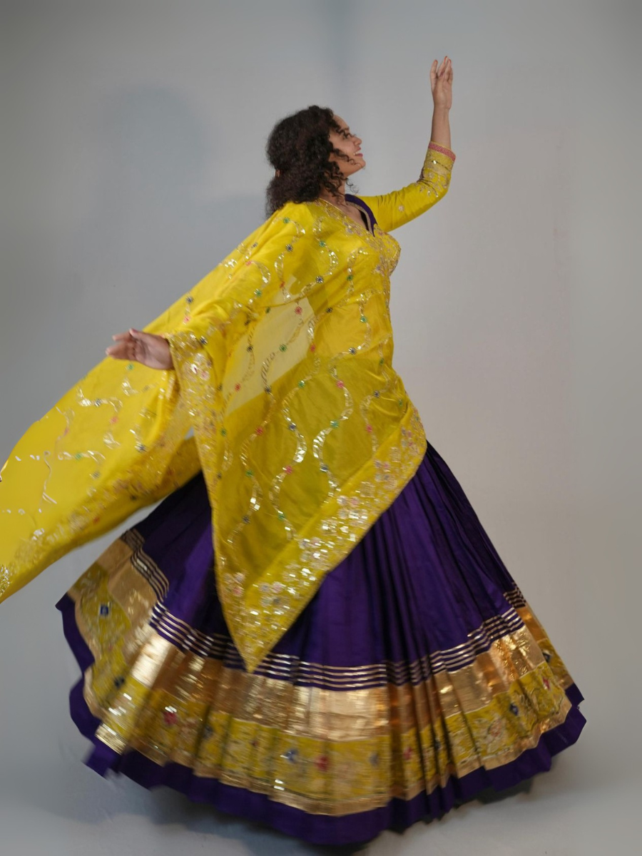 Purple & Yellow Mirrorwork Chaniya Choli Set
