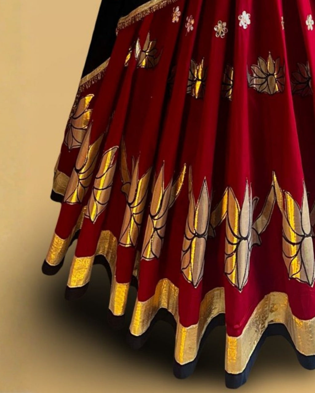 Red & Black Lotus Embroidered Chaniya Choli