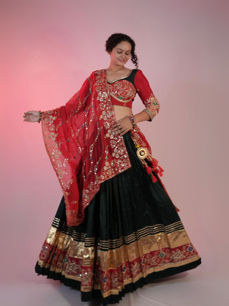 Regal Blend of Red & Black Chaniya Choli for Festive Glamour