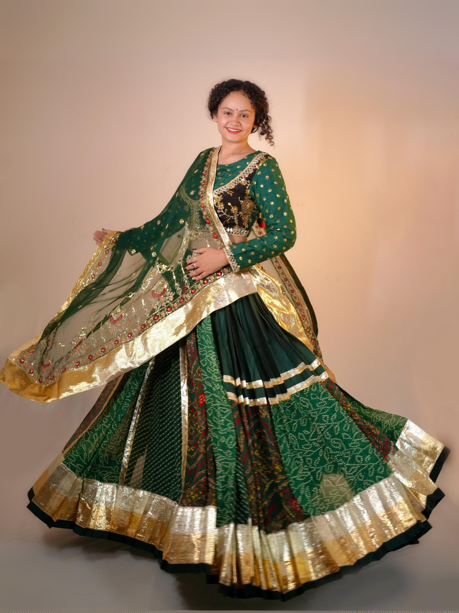 Regal Emerald Green Mirrorwork Lehenga Set