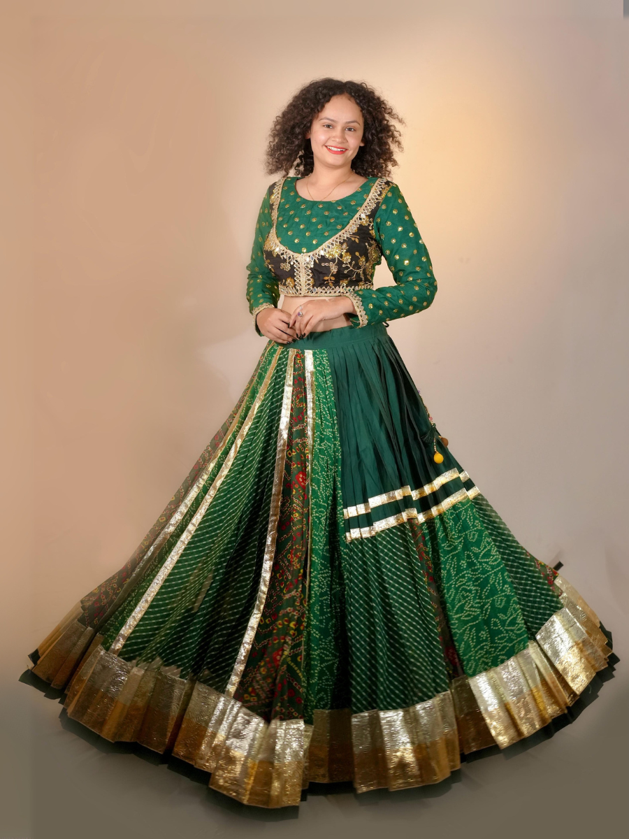 Regal Emerald Green Mirrorwork Lehenga Set