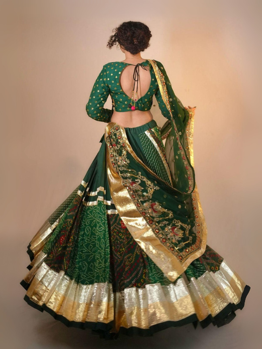 Regal Emerald Green Mirrorwork Lehenga Set