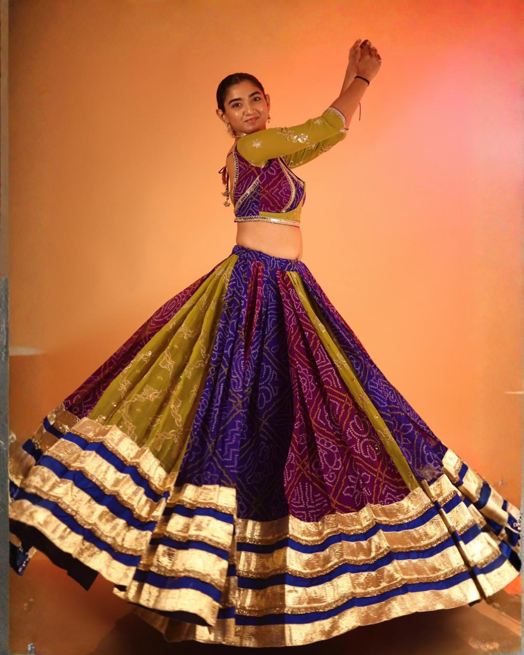 Royal Blue & Olive Bandhej Chaniya Choli