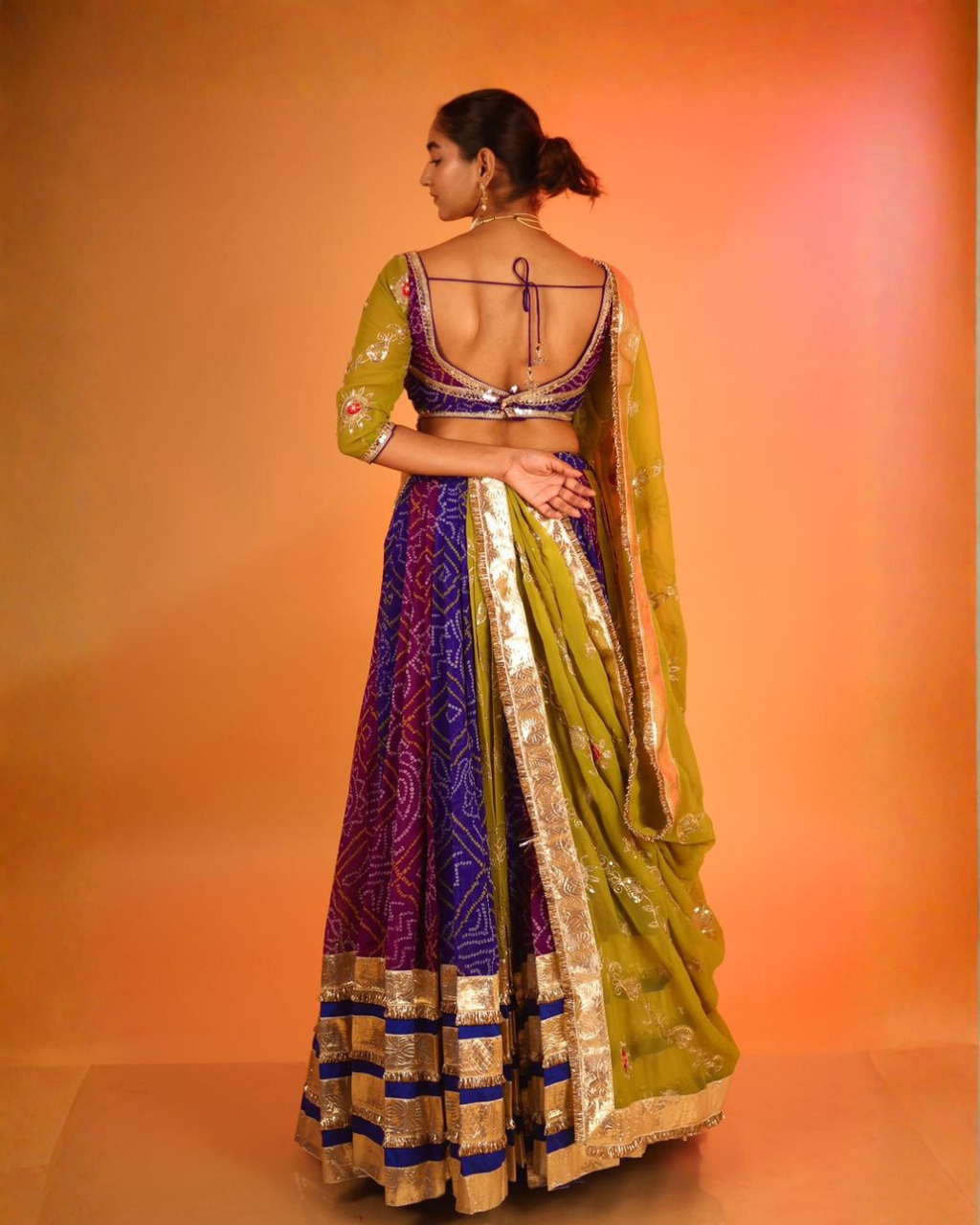 Royal Blue & Olive Bandhej Chaniya Choli