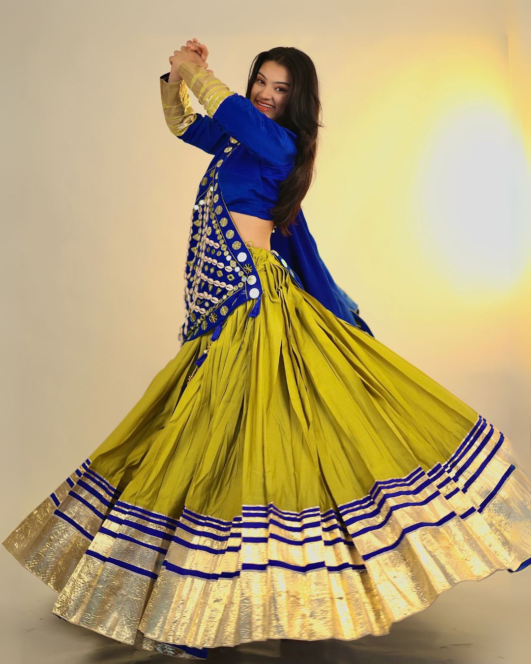 Royal Blue & Olive Green Chaniya Choli with Mirror & Chipla Work