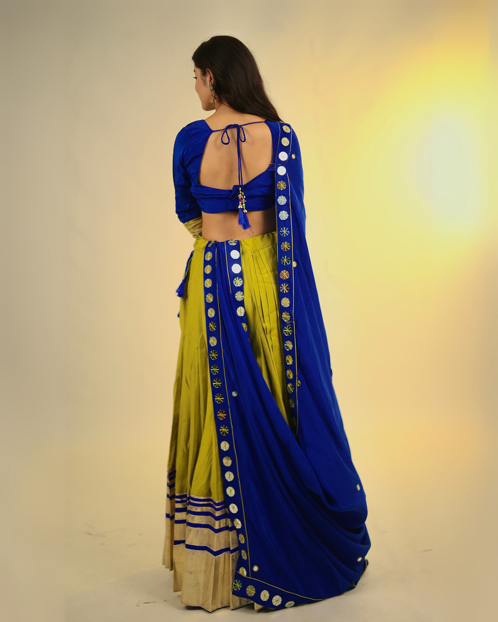 Royal Blue & Olive Green Chaniya Choli with Mirror & Chipla Work