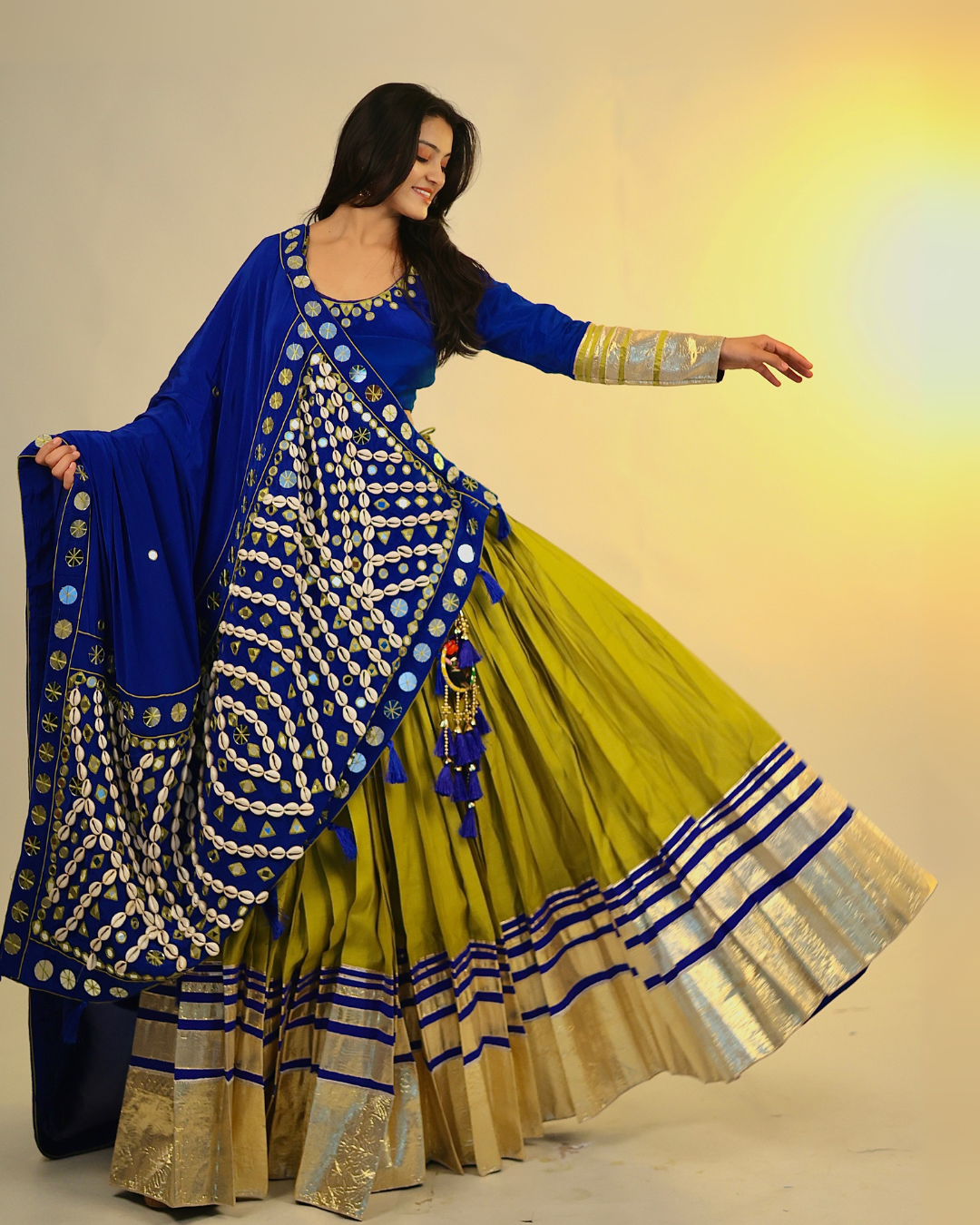 Royal Blue & Olive Green Chaniya Choli with Mirror & Chipla Work