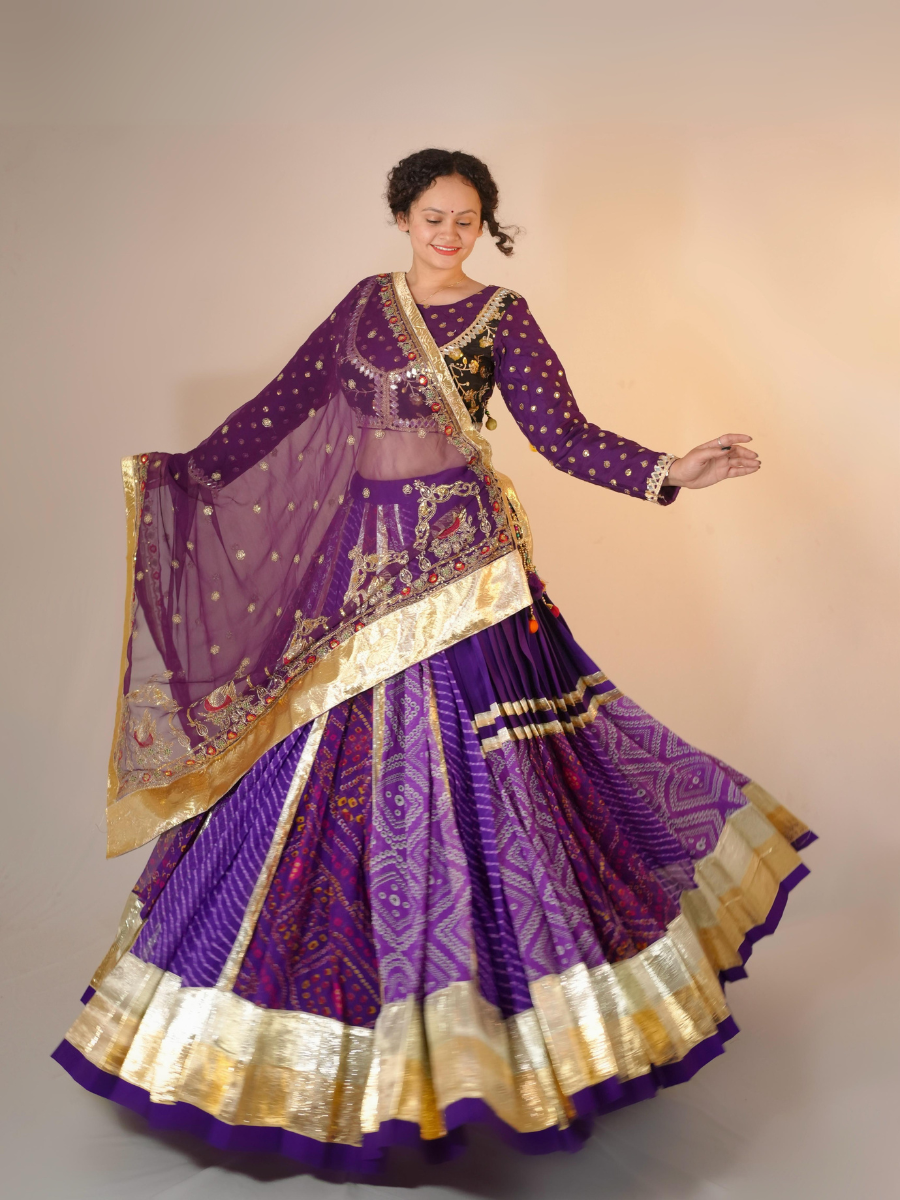 Royal Purple Bandhani Embroidered Lehenga Set