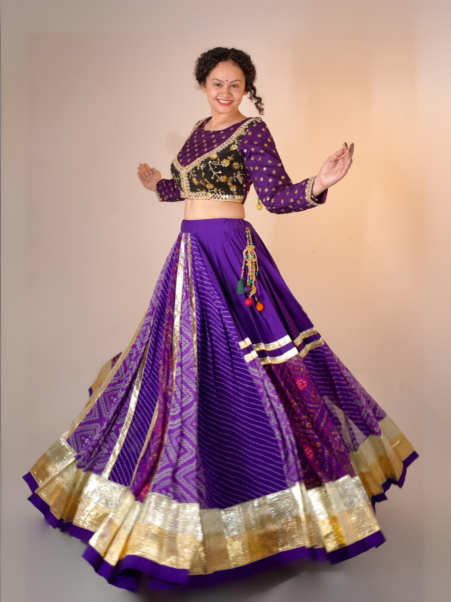 Royal Purple Bandhani Embroidered Lehenga Set