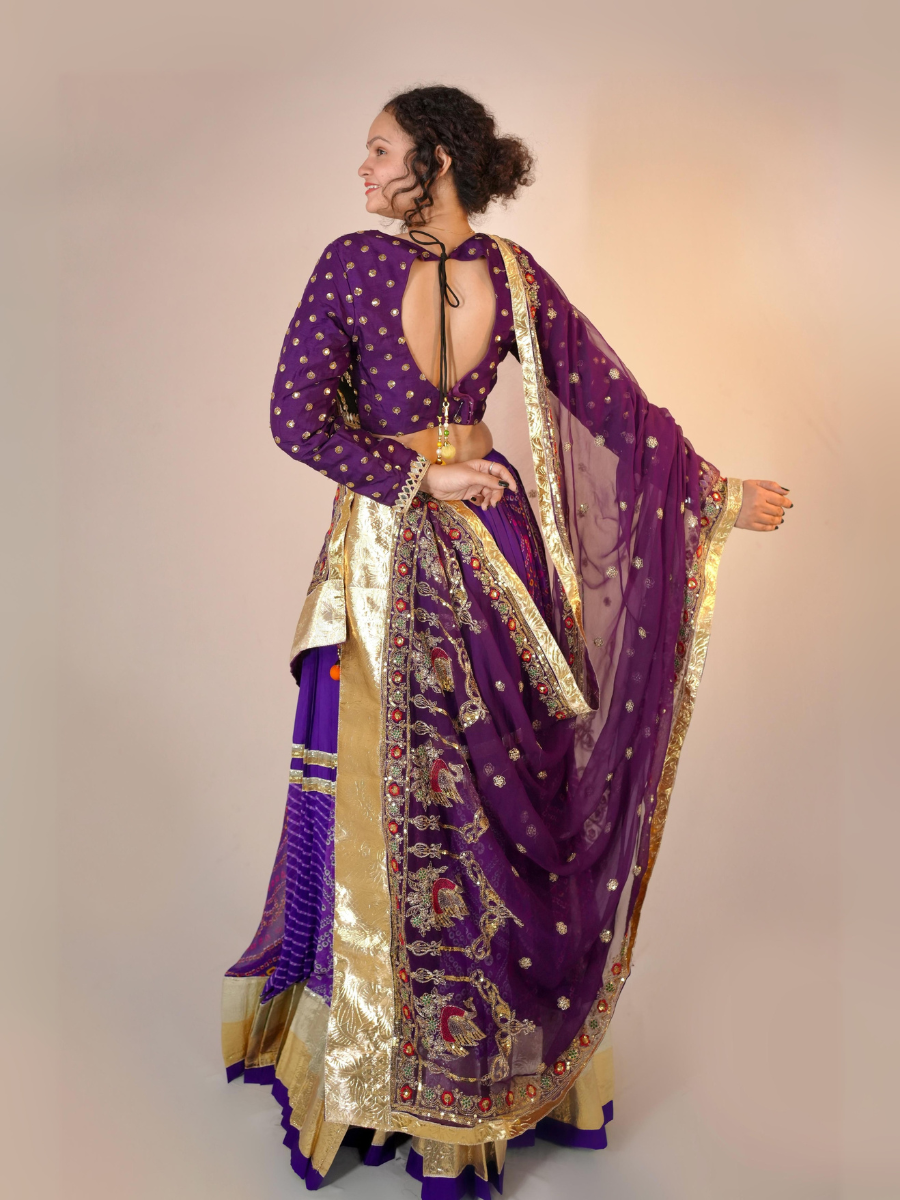 Royal Purple Bandhani Embroidered Lehenga Set