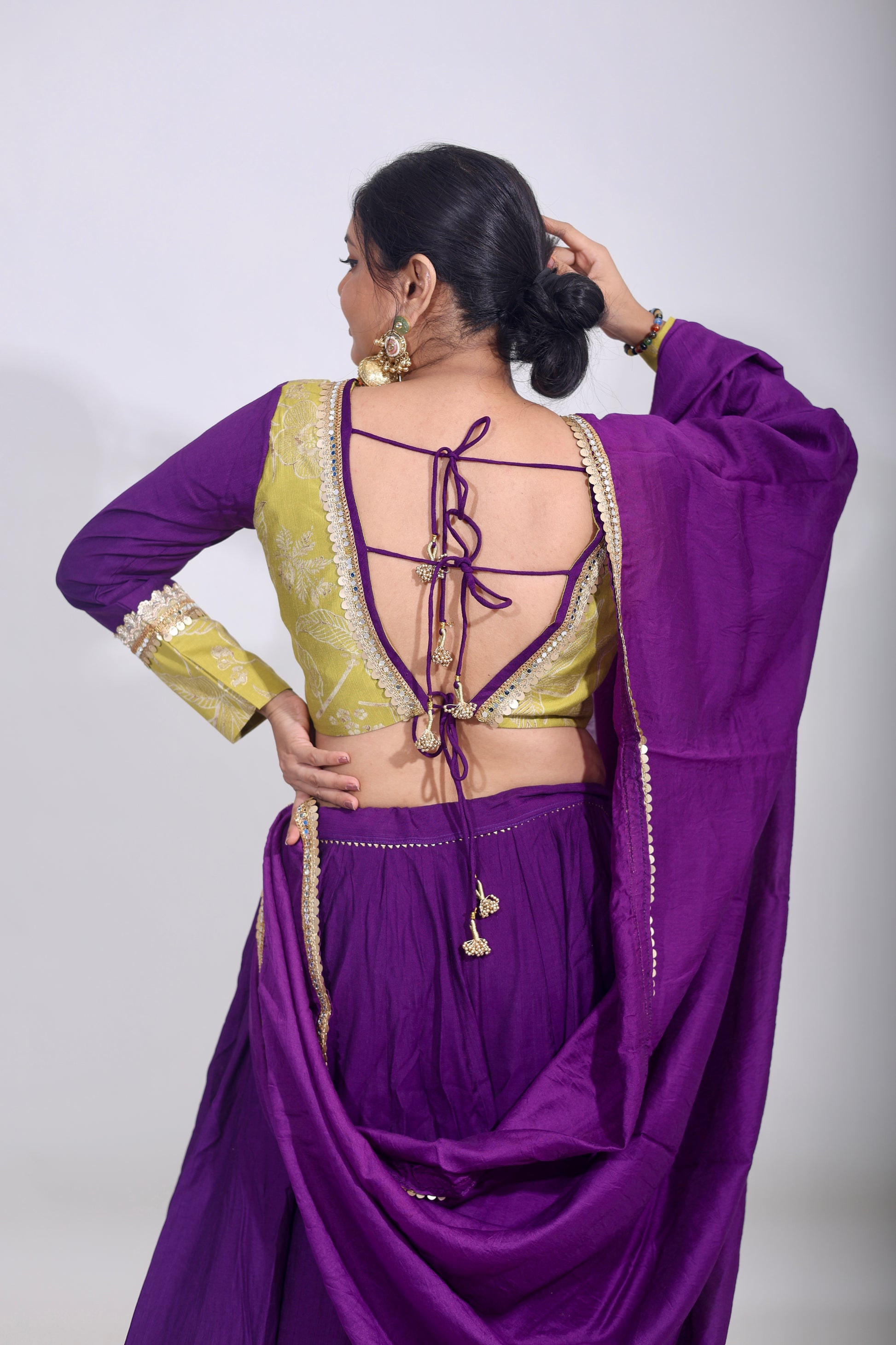 Royal Purple & Olive Glow – Embroidered Cotton Silk Lehenga Set