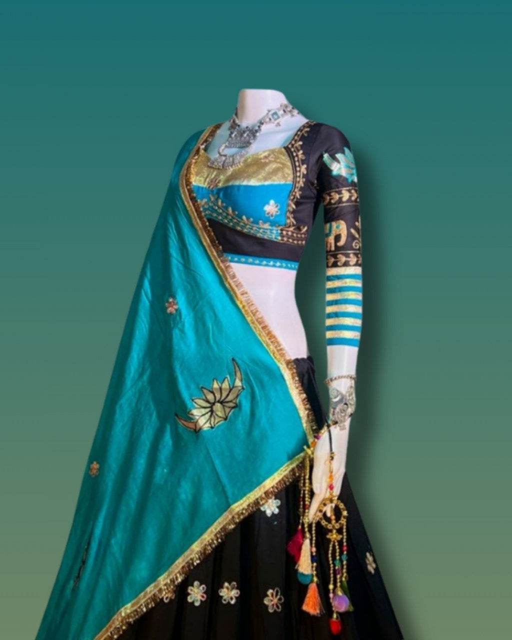 Teal & Black Royal Lotus Chaniya Choli