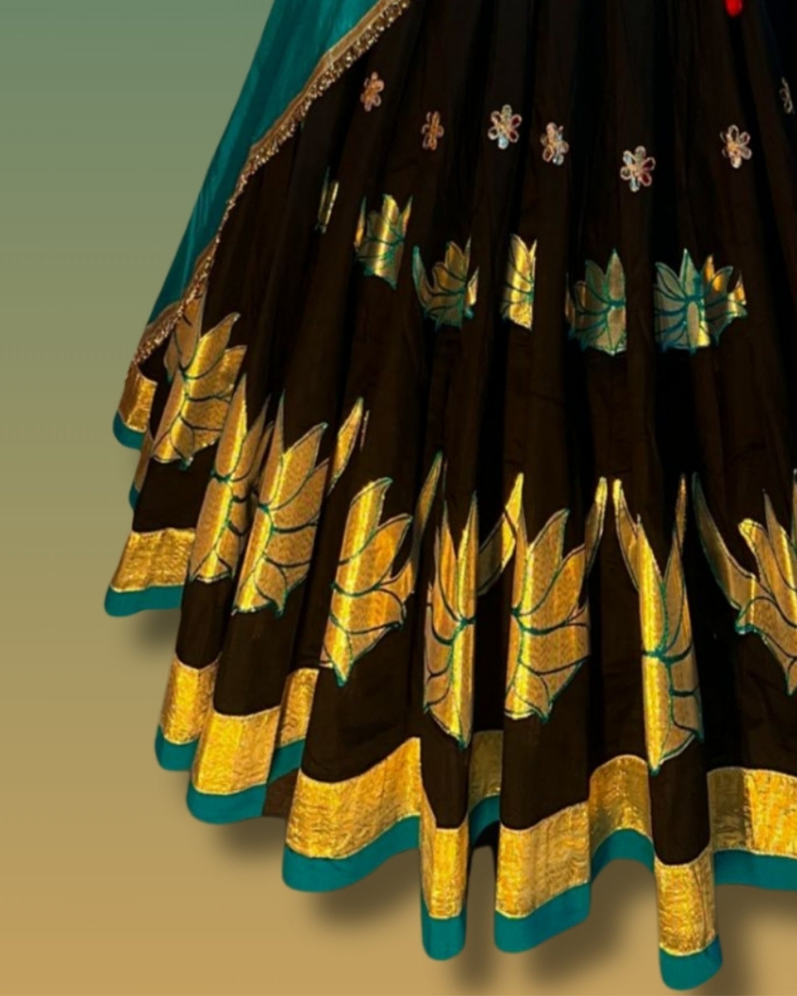 Teal & Black Royal Lotus Chaniya Choli