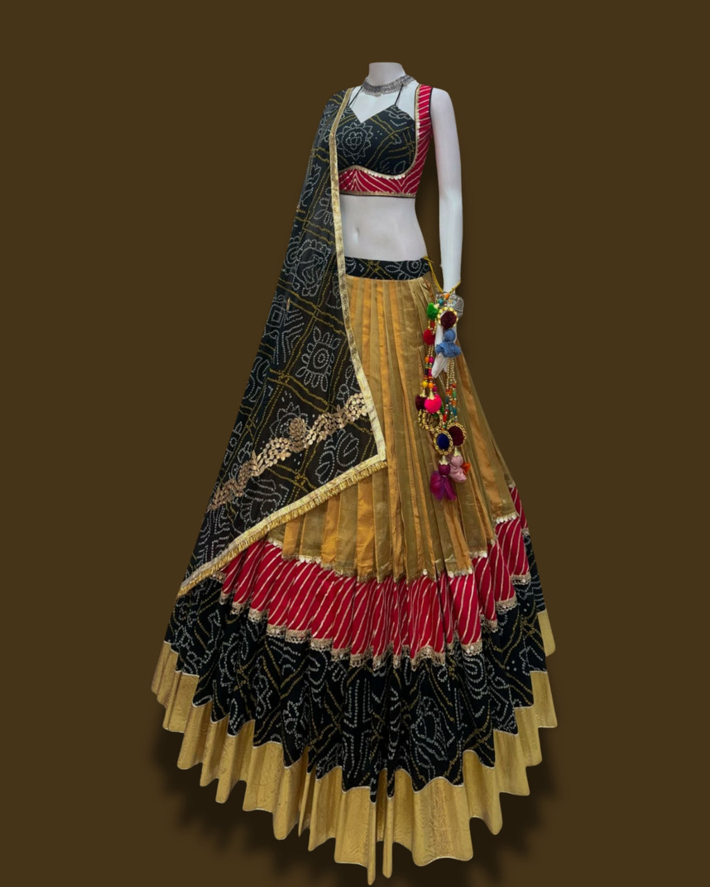 Traditional Black & Mustard Chaniya Choli