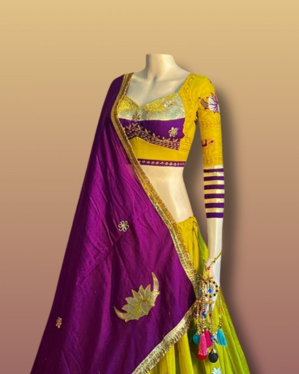Yellow & Purple Lotus Designer Chaniya Choli