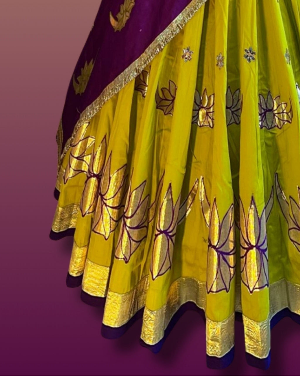 Yellow & Purple Lotus Designer Chaniya Choli