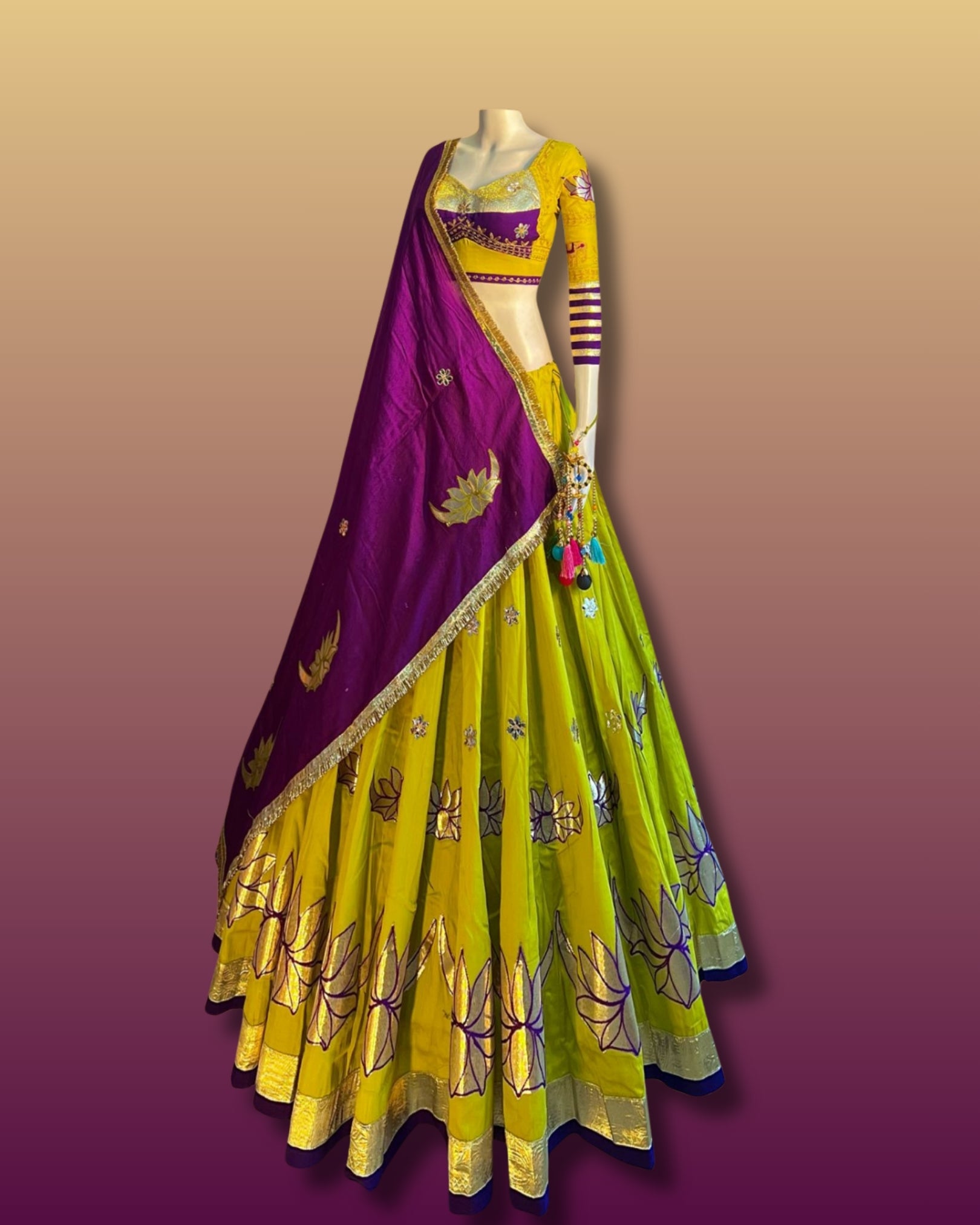 Yellow & Purple Lotus Designer Chaniya Choli